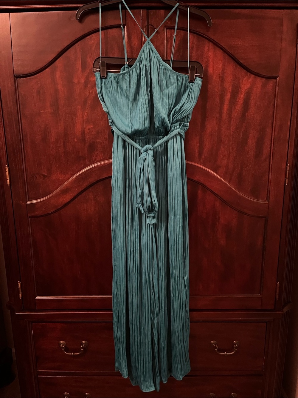 Strappy Teal Jumpsuit with Waist Tie
